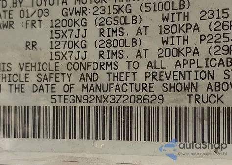 2003 Toyota Tacoma Prerunner V6 from USA, damaged, VIN 5TEGN92NX3Z208629